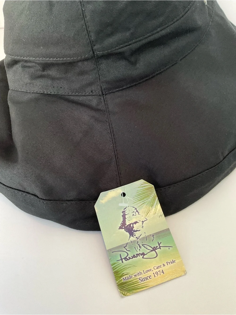 NWT Panama Jack Black Cotton Wide Brim Bucket Sun Hat